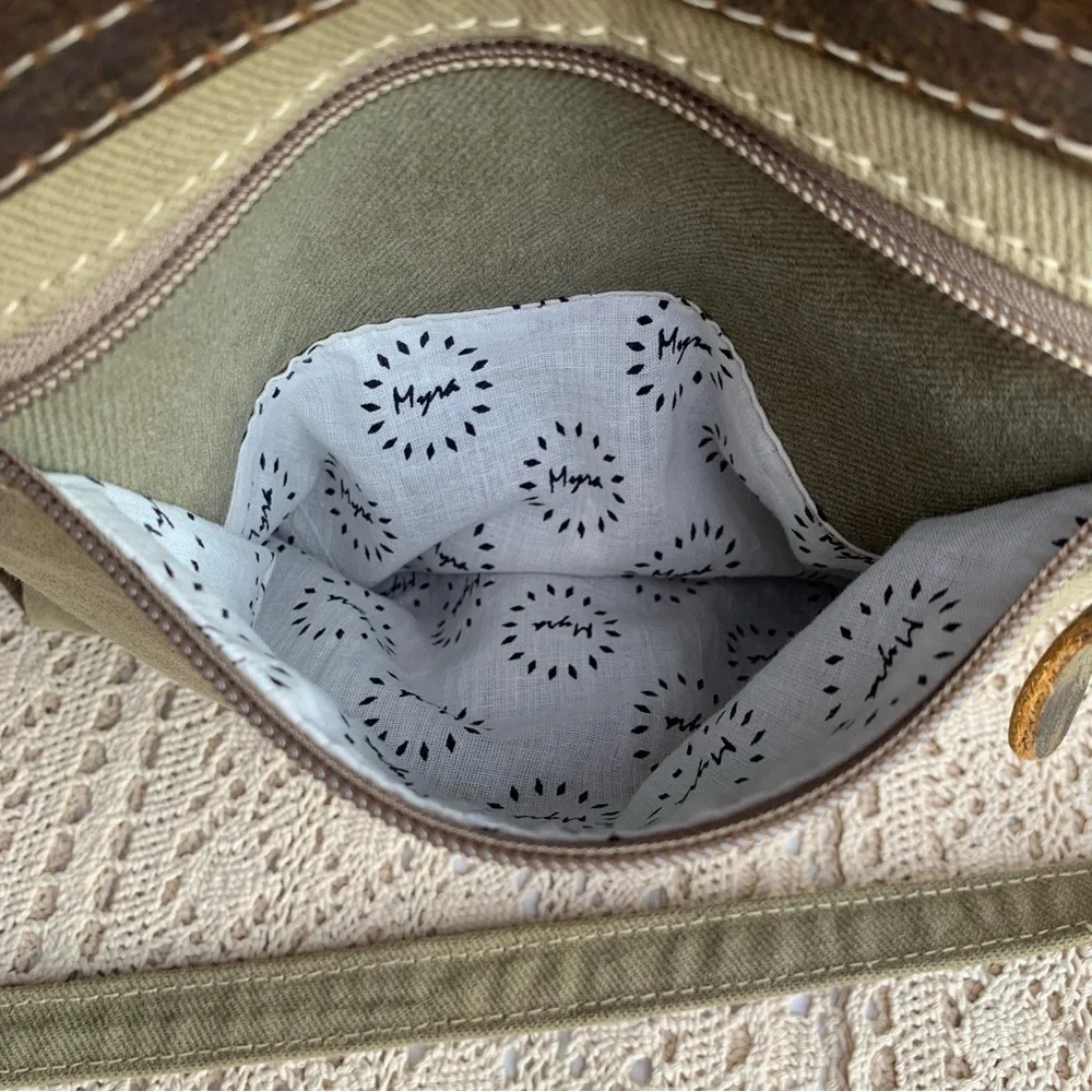 Myra Bag Distressed Leather & Canvas Crossbody Handbag Shoulder Purse - Picture 7 of 16